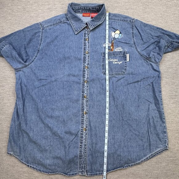 Curious George Womens Embroidered Denim Button-Up Shirt 22W Cotton Short Sleeve - Picture 11 of 14